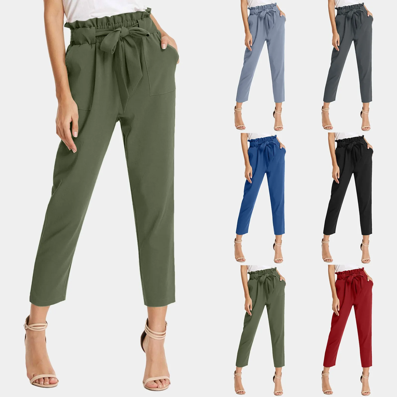 

Women'S Pants Trouser Slim Casual Cropped Paper Bag Waist Pants With Pockets Fall Leggings For Women Plus Size 2024