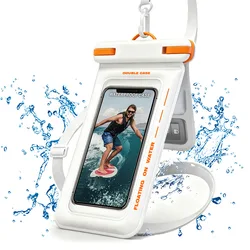 Waterproof Touch Screen Phone Pouch with Lanyard - Universal IPX8 Dry Bag Case (WHITE)