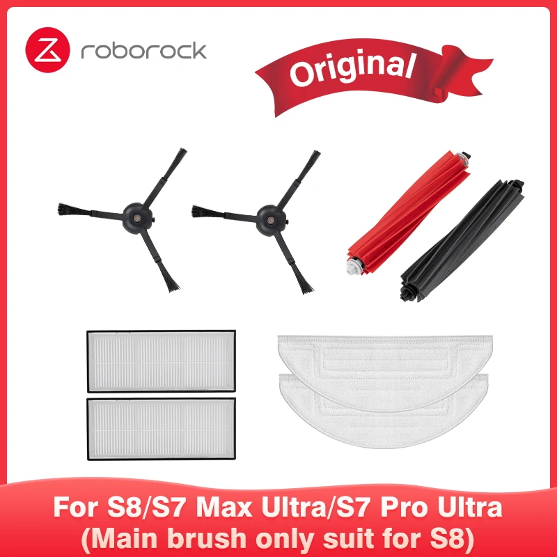 Roborock-acessórios Originais para s8 s7 Max Ultra s7 Pro Ultra Filtro Lavável Escova Principal Dupla Esfregão Escova Lateral Peças de Reposição