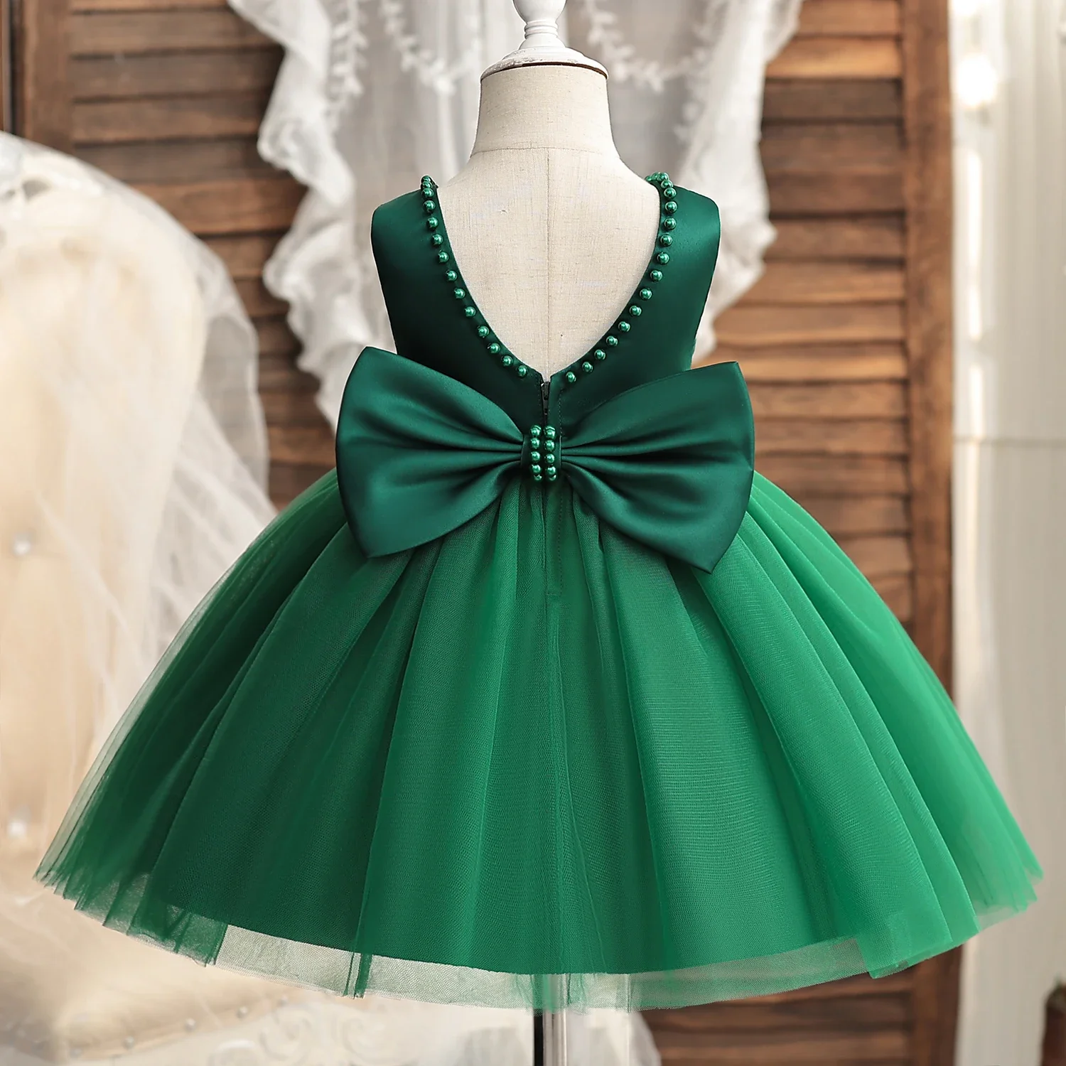 Girls Dress Baby Girl Dress Infant Baby Baptism Dress for Girls Kids Wedding Party Dresses Bow Beaded Tulle Christening Gown Birthday Children Clothes