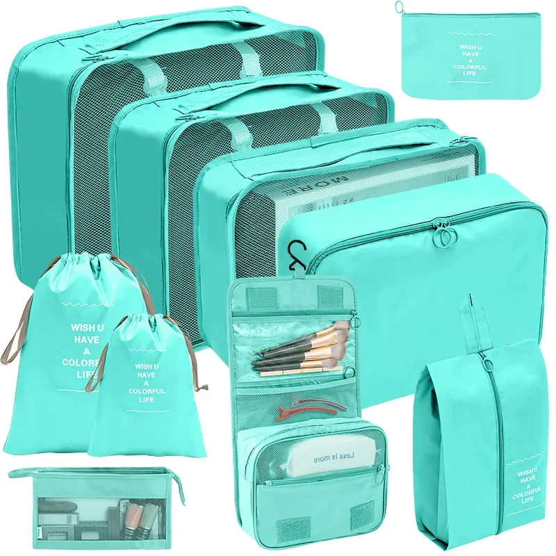 Travel Organizer Storage Bags Suitcase Packing Cubes Cases 7/8/9/10 Pcs Set Portable Wardrobe Luggage Clothes Shoe Pouch Fold travel storage bags,travel organizer bags,storage bag,foldable storage bags,clothes storage bag,foldable storage bag