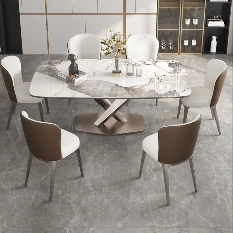 

Dinning Table With 6 Chairs Nordic Minimalist Kitchen Household Light Luxury Marble Modern Mesas De Jantar Patio Furniture FGM