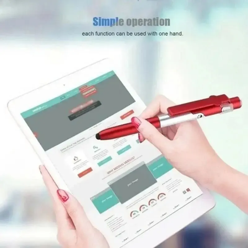 4 IN 1 Multifunction Touch Pen Ballpoint Pens with LED Light Folding Stand for Phone Holder Night Reading Stationery Pencil
