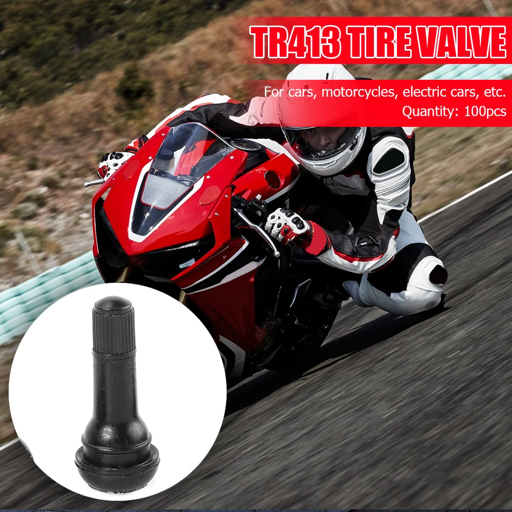 1-2 Set TR413 Valve Stems For Car Motorcycle Rubber Copper Snap In Short Black Rubber Valve Stems