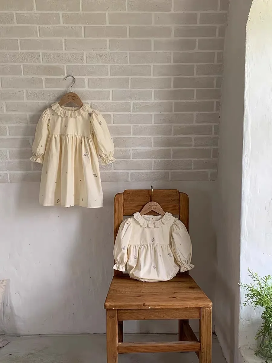 Herbst Kinder Party Kleider Spitze Kinder Kleidung Stickerei Kleinkind Baby Mädchen Prinzessin Kleid Langarm Baumwolle Schwestern Kleid – Detail 2