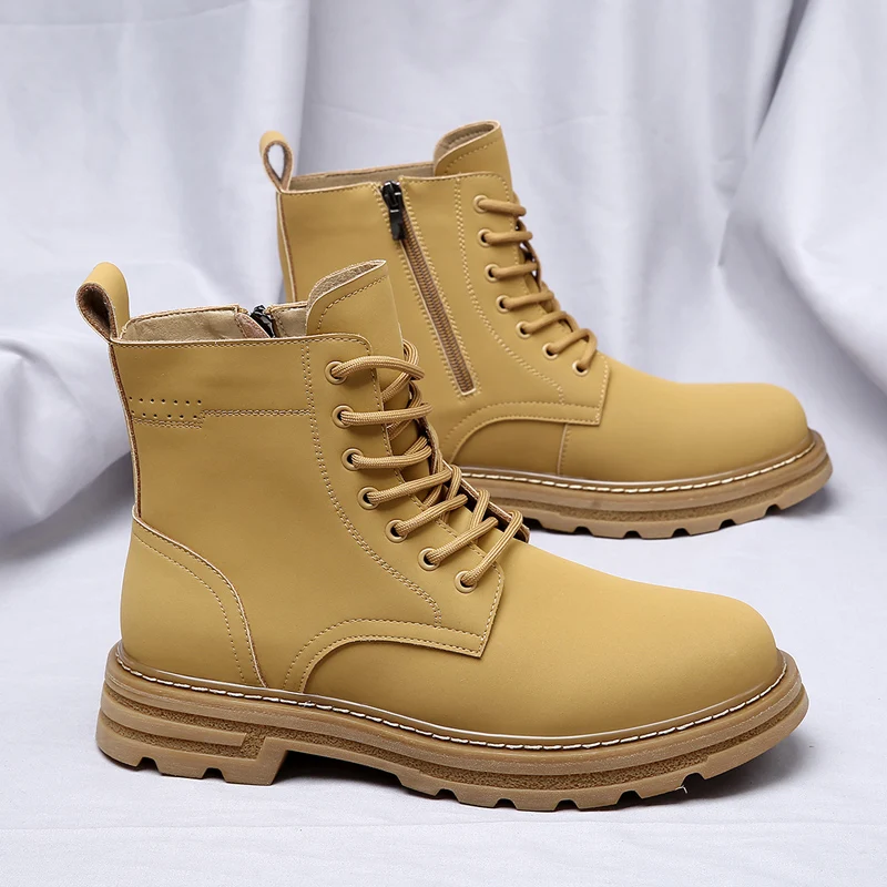 

Italian Men Stylish Ankle Boots Waterproof High Top Boots Antiskid Outdoor Work Casual Leather Shoes Comfy Flat Designer Boots