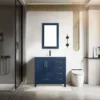 36" Bathroom Vanities Cabinet with Sink Combo Set Undermount Ceramic Sink w/Thickened Wood Matte Black Faucet Navy Blue 1