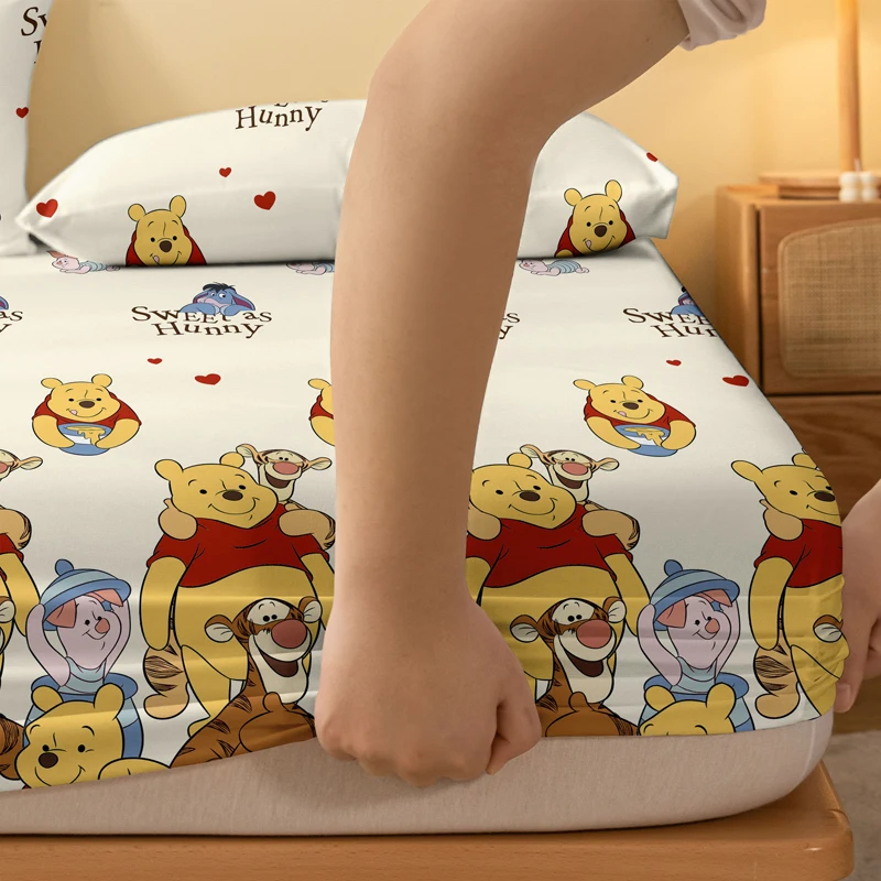 1 cartoon cute Winnie the Pooh pattern digital printed frosted Fitted Sheett,bedroom printed bed cover,bedding(No pillowcase) 4