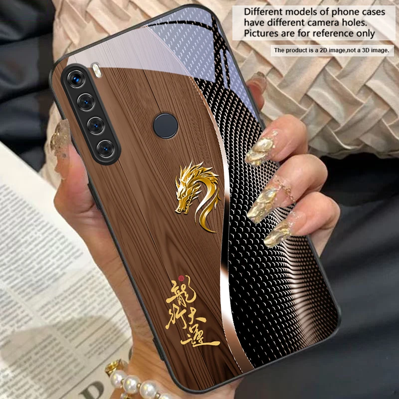 Elegant Black Tempered Glass Phone Case with Traditional Dragon Totem Design