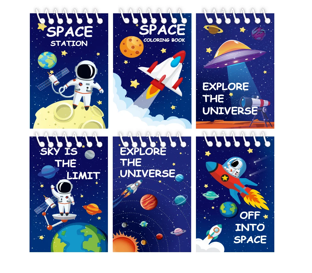 Outer Space Mini Notebook 6 Pack Kids Space Party Favors Solar System Astronaut Science Rocket Planet Small Spiral Notepad Mini Notebook
