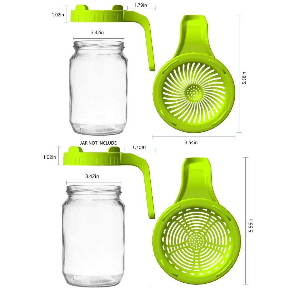 Green Sprouting lids Germination Plastic Mesh Mason Jar Lid with handle 86mm Sprout Cover Growing Seed Crop