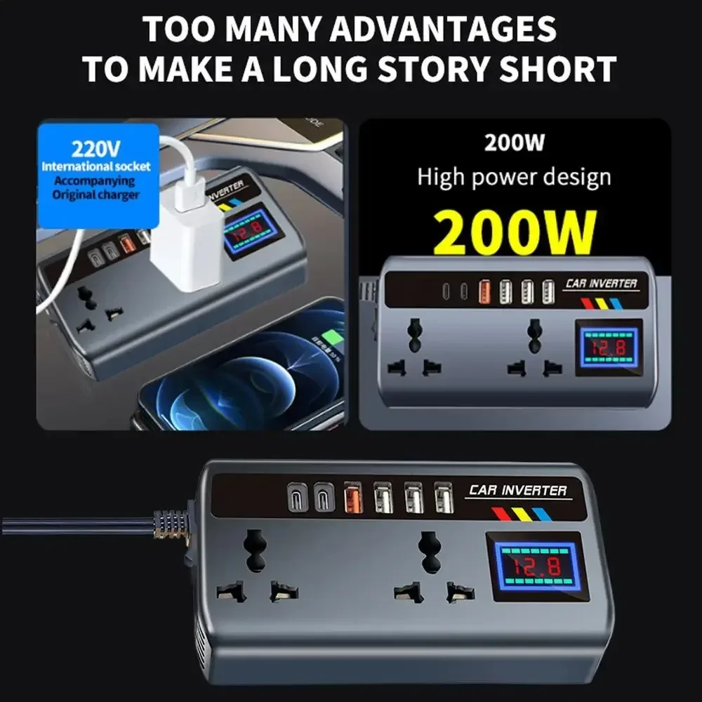 Versatile Portable Car Power Inverter with Quick Charge USB Ports