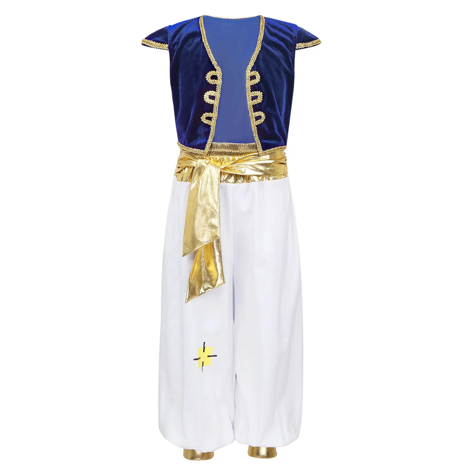 Costume da principe arabo per ragazzi, arabo persiano, gioco di ruolo di Halloween, maniche ad aletta, gilet con pantaloni Harem, abiti di carnevale - immagine 3