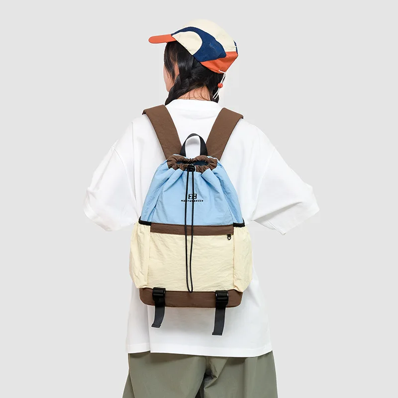 Color Block Drawstring Backpack Lightweight New Large Capacity Sports Outdoor Badminton Bag