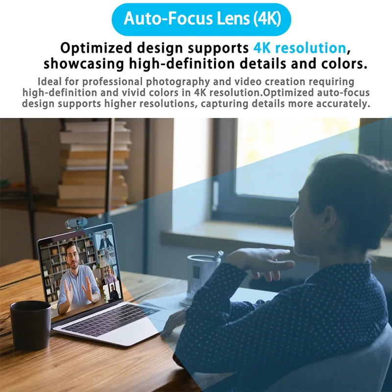 EXHQDR WEBCAM 4K/2K/1080P U autofocus, suitable for video conferencing webcast. Plug and play, built-in noise reduction micropho 4
