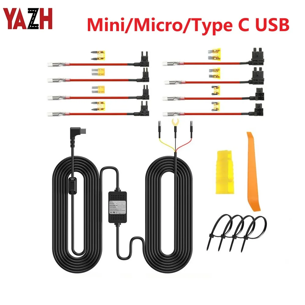 

Car Dashcam Camera Charger DVR Mini Micro Type-C Buck Line 5v 3A DVR Hardwire Kit 24h Parking Monitoring Cable