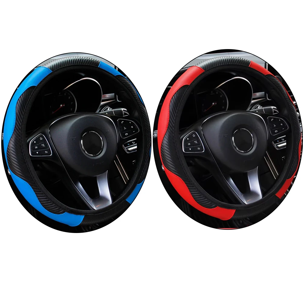 Breathable Anti-Slip PU Leather Car Steering Wheel Cover - Carbon Fiber Design
