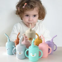 Portable Baby Feeding Bottle Cup Silicone Sippy Cups Children Leakproof Drinking Cups Cartoon Pattern Infant Straw Drinkware 1