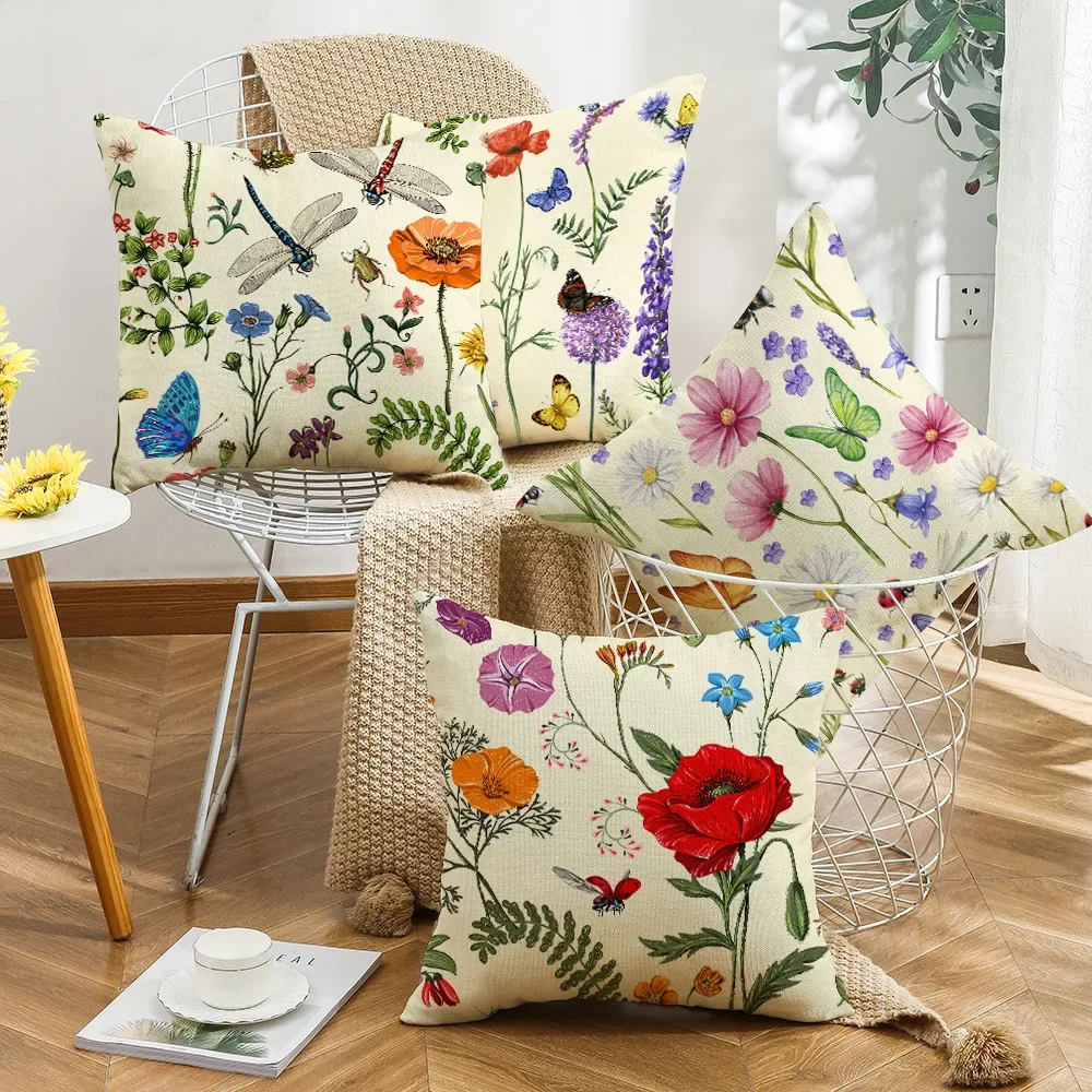 

Flowers Plant Pillowcase 18x18 Inches Linen Pillowslips Home Sofa Decorative Throw Pillow Cover Leaves Print Couch Cushion Cover