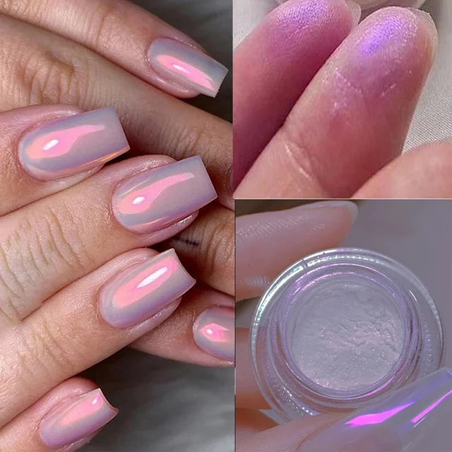 White Moonlight Mirror Pigment Pearl Rubbing on Nail Art Glitter Dust Chrome Aurora Pink Pink Manicure Beauty Powder DIY Nails
