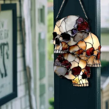 Gothic Skull Suncatcher, Stained-Glass Style Acrylic Light Catcher