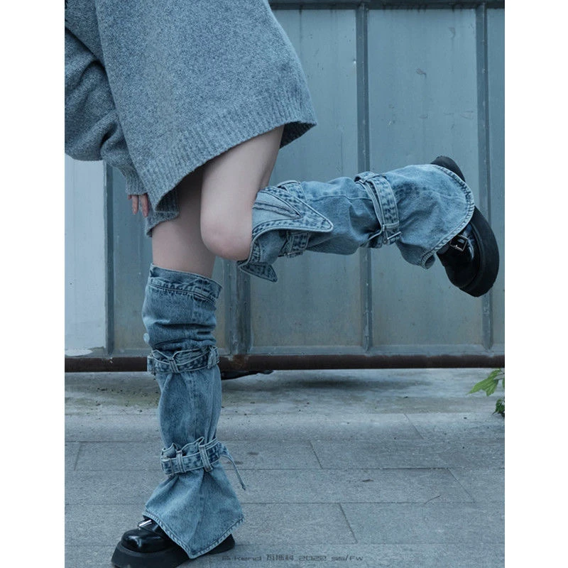 Zeggen Kliniek inch Vrouwen Beenwarmers Knielange Geknikte Denim Jeans Voet Sokken Dames Mode  Punk Street Style Accessoires Blauw| | - AliExpress