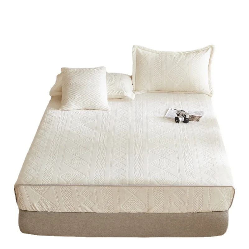 

2023 New Thickened Bed Cover Warm Milk Flour Fitted Sheet