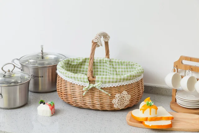 Euna  Bamboo Basket Handmade Small Bamboo Basket Home Shopping Basket  Fruit And Vegetable Basket Egg Basket Kitchen Storage Basket Portable Basket  – Eunaliving