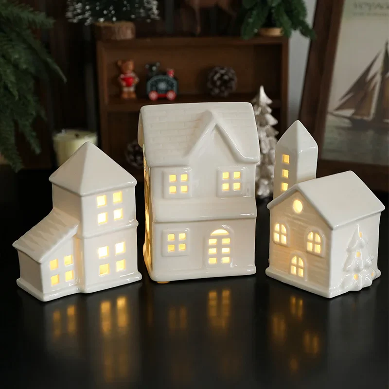 VCUTEKA Christmas Village House Lighted Ceramic Decor - LED Holiday House Figurine For Indoor Decor