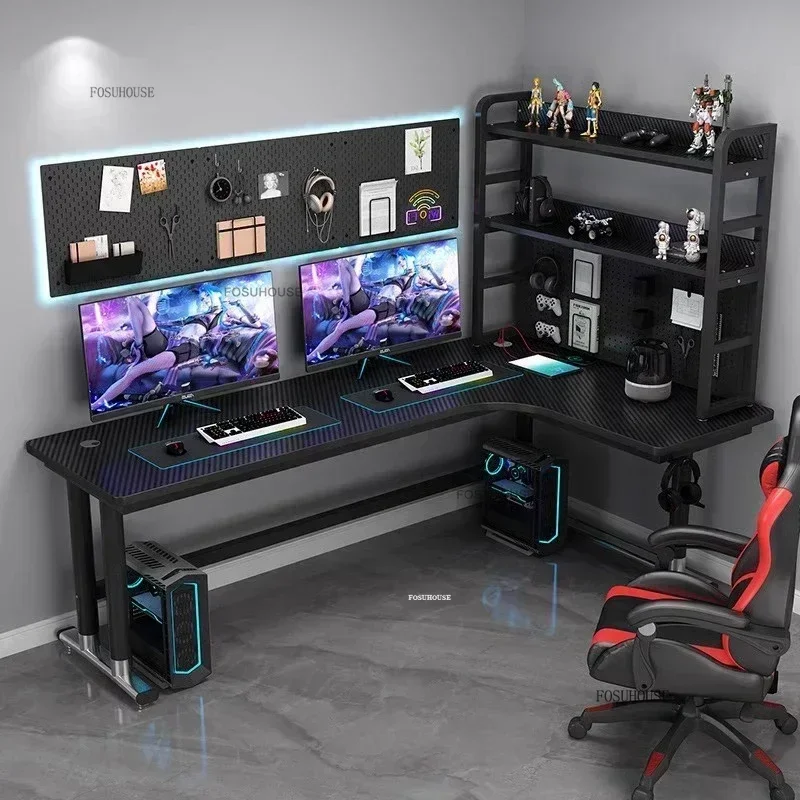 Luxury Wooden Computer Desks European Office Furniture Home L-shaped Office Study Desk Storage Rack Designer Corner Gaming Table