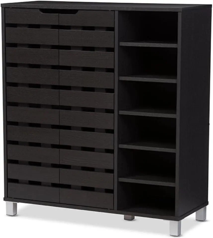 

Baxton Studio Shirley Modern & Contemporary Wood 2-Door Shoe Cabinet with Open Shelves, Dark Brown