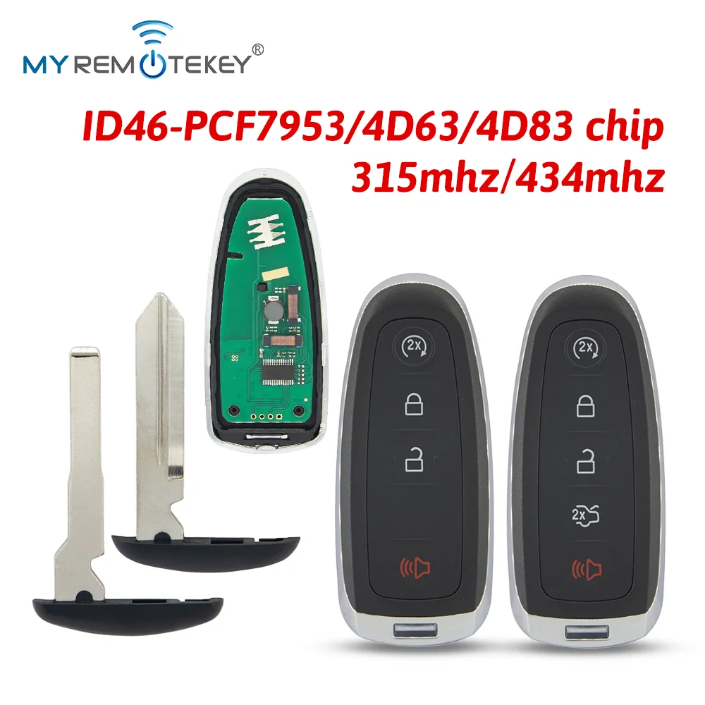 กุญแจรีโมทอัจฉริยะ MYREMOTEKEY 315/434mhz ID46-PCF7953 ชิป 4D63/4D83 สำหรับรถยนต์ฟอร์ด เอดจ์ เอ็กซ์พลอเรอร์ เฟล็กซ์ ทอรัส เอ็กซ์เพดิชั่น โฟกัส เอสเคป
