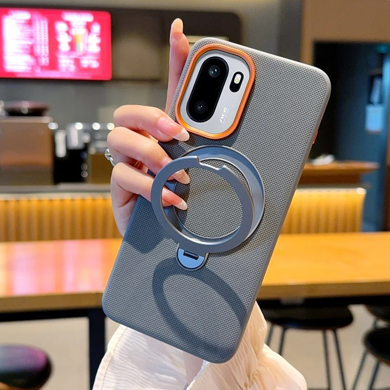 Luxury Magnetic PU Leather Phone Case with Rotatable Ring Stand and Anti-Fall Protection