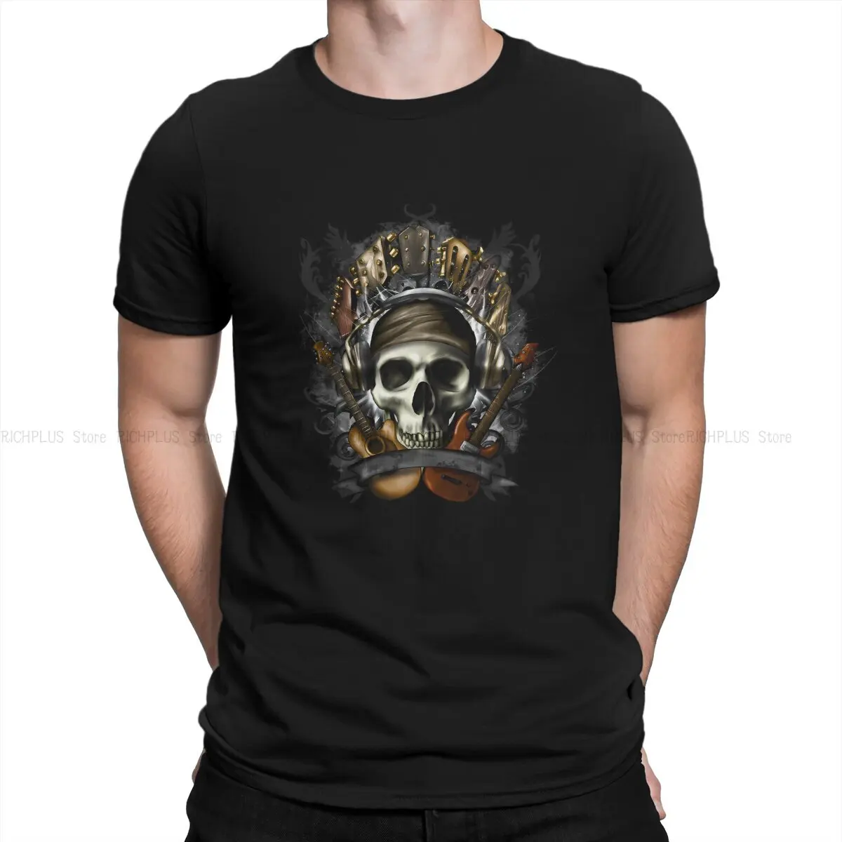 

Skull Heavy Metal TShirt For Male Guitar Rock Clothing Fashion T Shirt Homme