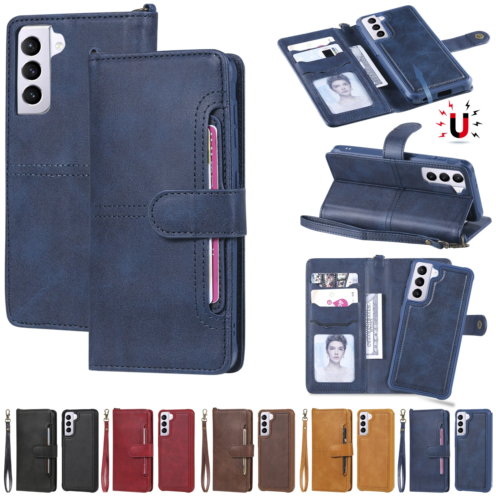 

Откидной кожаный чехол-бумажник для Samsung S22 Ultra S21 S20 FE Note20 S10 S9 S8 Plus Note10 9 8, Магнитный чехол-подставка для телефона