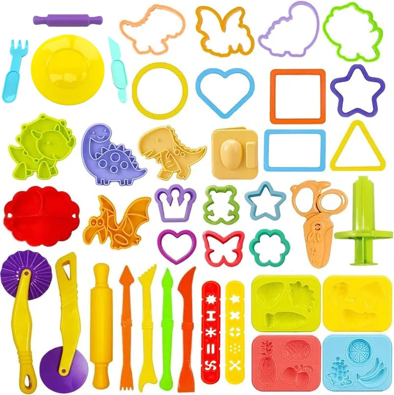 Dough Play Tool Kids Cartoon Dinosaur Fruit Roller Cutter Scissor Playdough Accessories Plasticine Mould Early Education Toy
