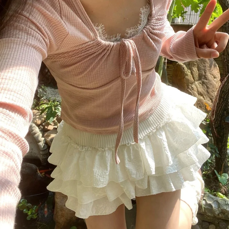 Sweet All-match Pleated Cake Skirt Spring Summer New Elastic Waist Solid Loose Youth A-line Skirt Fashion Cute Women Clothing
