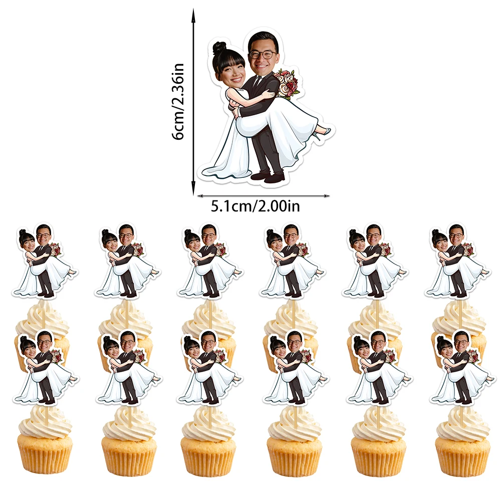 Benutzerdefinierte Hochzeit Braut Dusche Dekorationen personalisierte Braut Bräutigam Gesicht Foto Banner Cupcake Topper Strohhalme Siegel Aufkleber – Detail 1