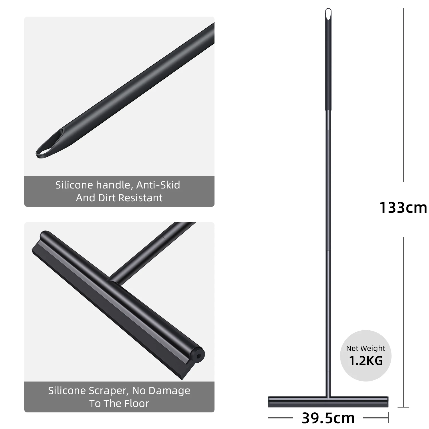 Description Picture 3 of item15.5'' Width Floor Squeegee Scrubber Broom Rubber Silicone Blade Wiper Stainless Steel 52'' INCH Long Handle Cleaning Sweeping