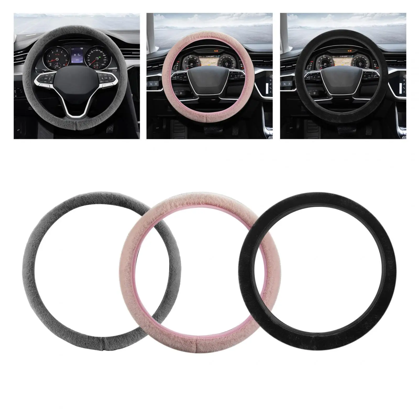 15 inch winter plush steering wheel cover protector, non-slip, easy to install,
