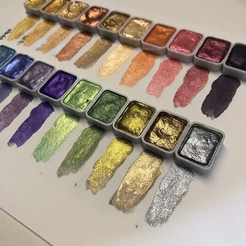 20 Color 1ml Solid Watercolor Pigment Set Gold and Silver Powder Mineral Pearl Pigment Art Watercolor Painting Nail Decoration