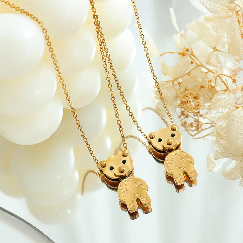 Golden Cute Bear Pendant Necklaces for Women Stainless Steel clavicle Link  Chain female Jewelry - AliExpress