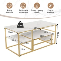 Table basse carrée 2-en-1 Comanlai, avec espace de rangement, table d'appoint, aspect marbre, structure en métal doré pour salon 6