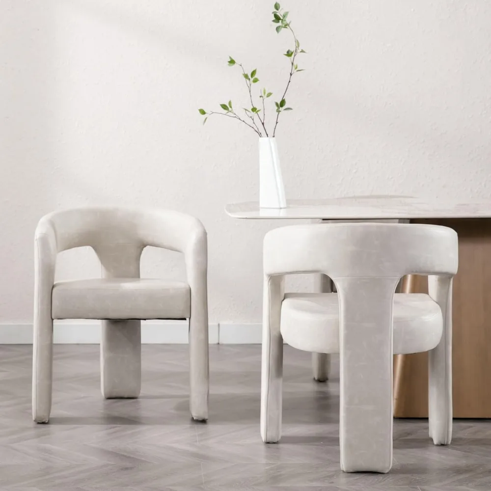set of 6 modern pu leather upholstered dining chairs with open-back, cute barrel side chairs kitchen armchair accent chairs for