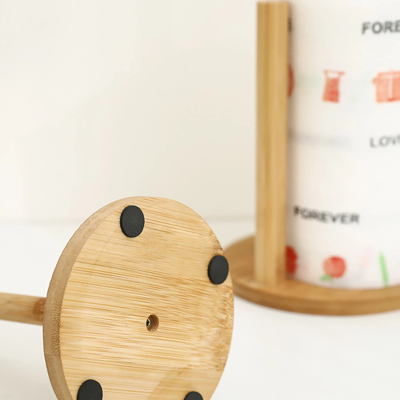 Wooden Roll Paper Towel Holder Bathroom Tissue Vertical Stand Rack Hook Disposable Paper Pot Kitchen Toilet Storage Accessories