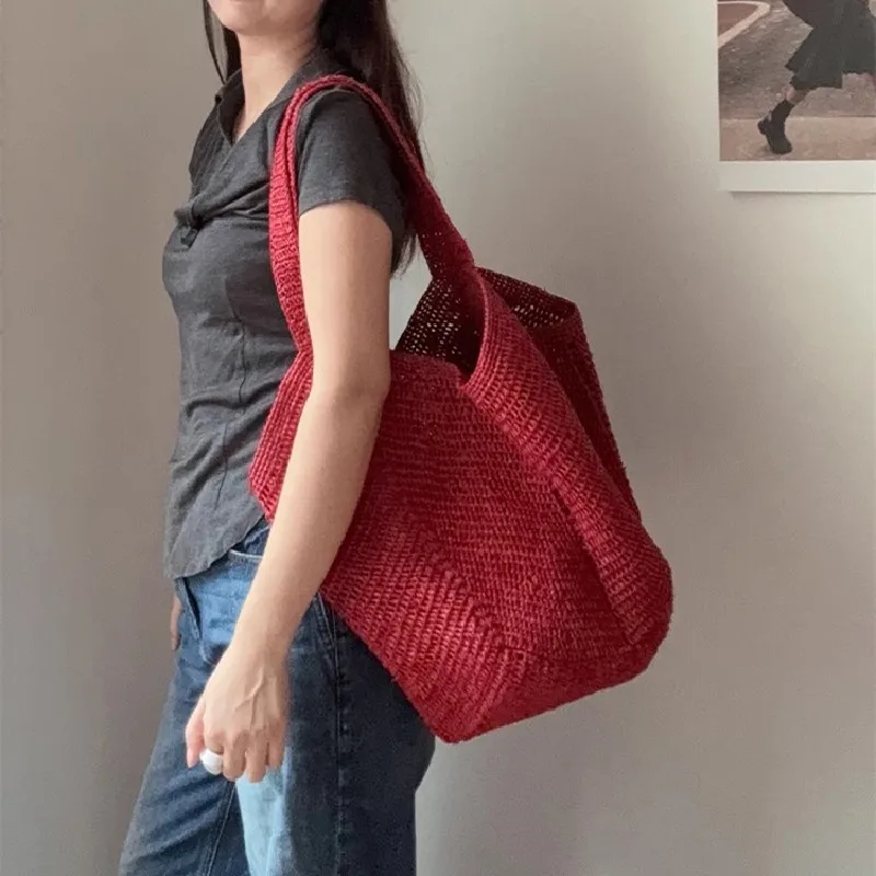 Bohemian Raffia Straw Bag Large Capacity Travel Beach Bags for Women Shoulder Bag Handmade Summer Rattan Bag Purses and Handbags