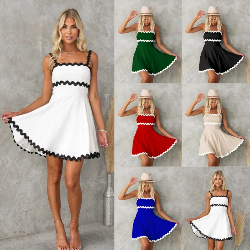 

CXY-24Summer New Fresh Sweet Solid Color Sexy Strap Short Dress-88203