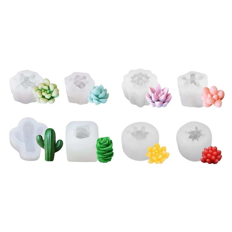

4 Pcs Candle Silicone Molds,Succulent Plants Mould & 4 Pcs Candle Silicone Molds,Succulent Cactus Plants