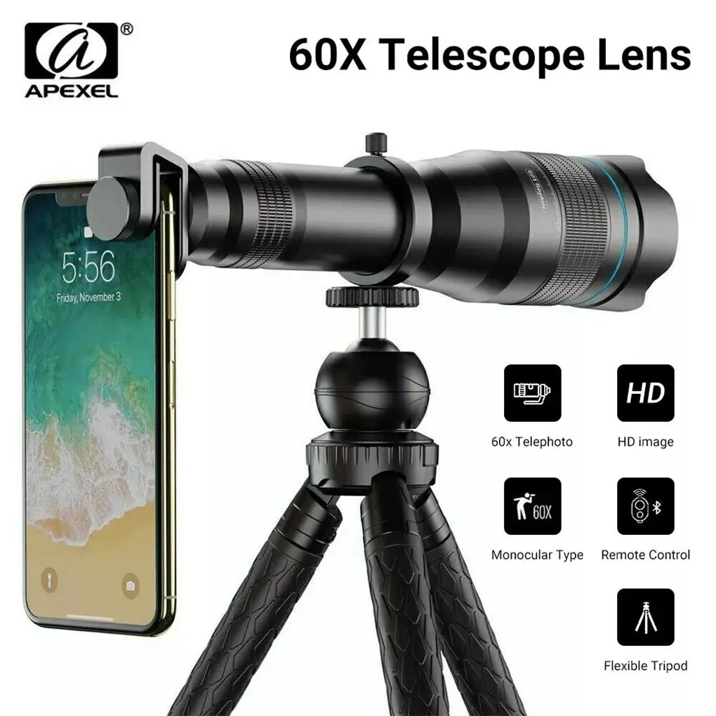 

APEXEL HD 60X Telescope Lens Professional Mobile Phone Monocular Astronomical Zoom Lens With Tripod for iPhone Smartphones