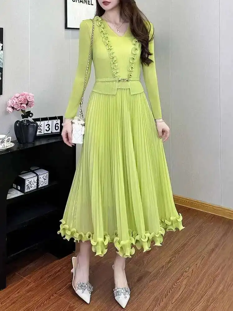 فستان LANMREM بتصميم حافة الأذن الخشبية مطوي للنسا...